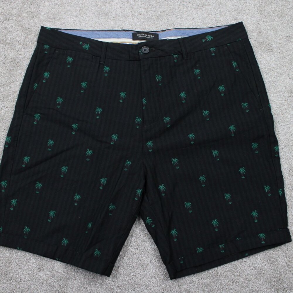 Scotch & Soda AOP Chino Shorts Mens 36‎ Black/Green Island Getaway w/ 9" inseam